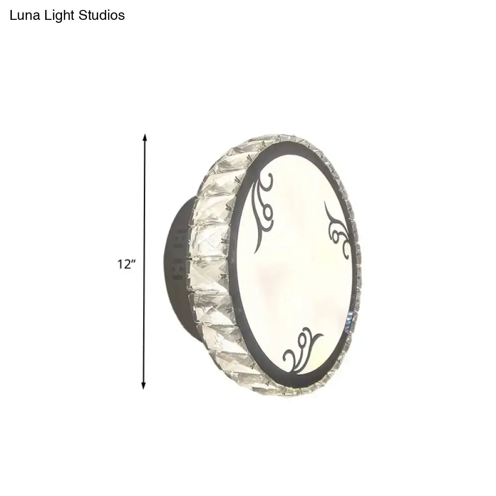Contemporary black circular wall light bedroom clear crystal trim