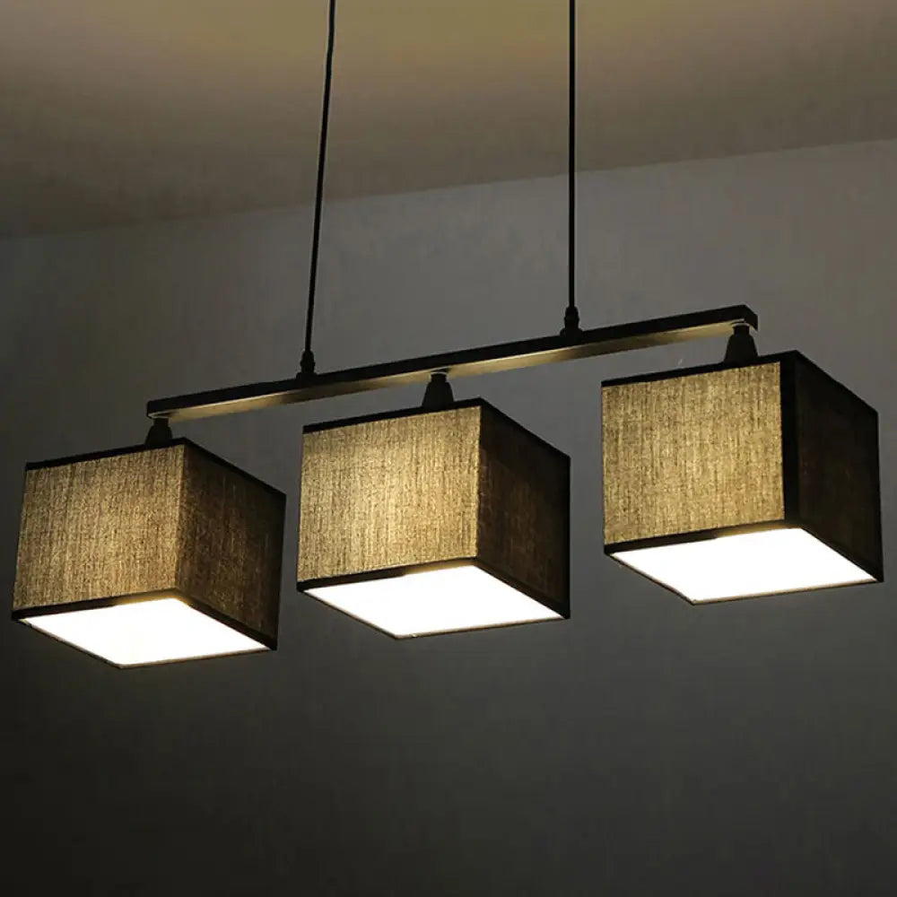 DecorBites™ Contemporary Black Cubic Island Chandelier - 3 Head Fabric Hanging Light Kit