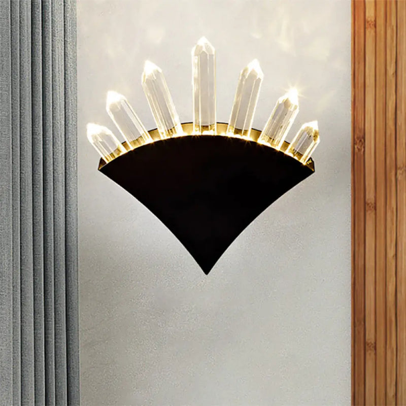 DecorBites™ Contemporary Black Fan Wall Light Fixture - Metal Sconce with Clear Crystal Prism - 1/2-Light