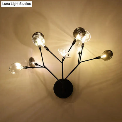 Contemporary black finish branching wall lamp living room 9 light