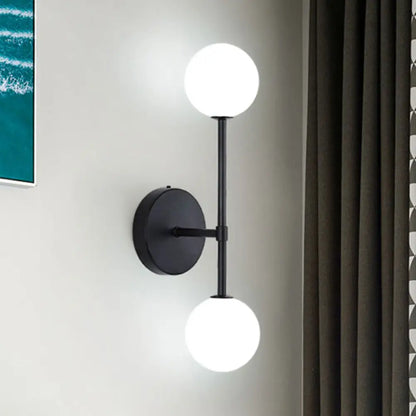 DecorBites™ Contemporary Black/Gold Ball Sconce Light - Opal Glass, LED, Flush Mount, 2 Lights