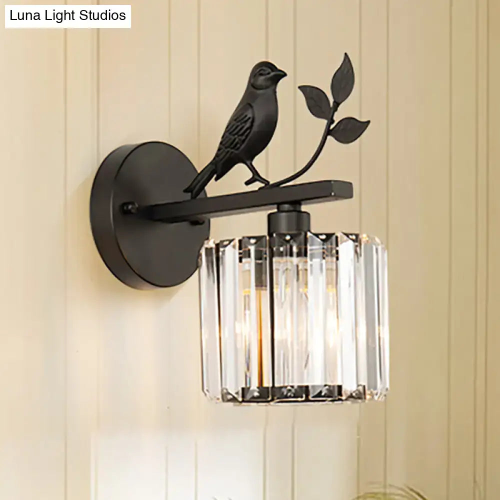 Contemporary black & gold bird wall lamp bedroom crystal e12 e14 light