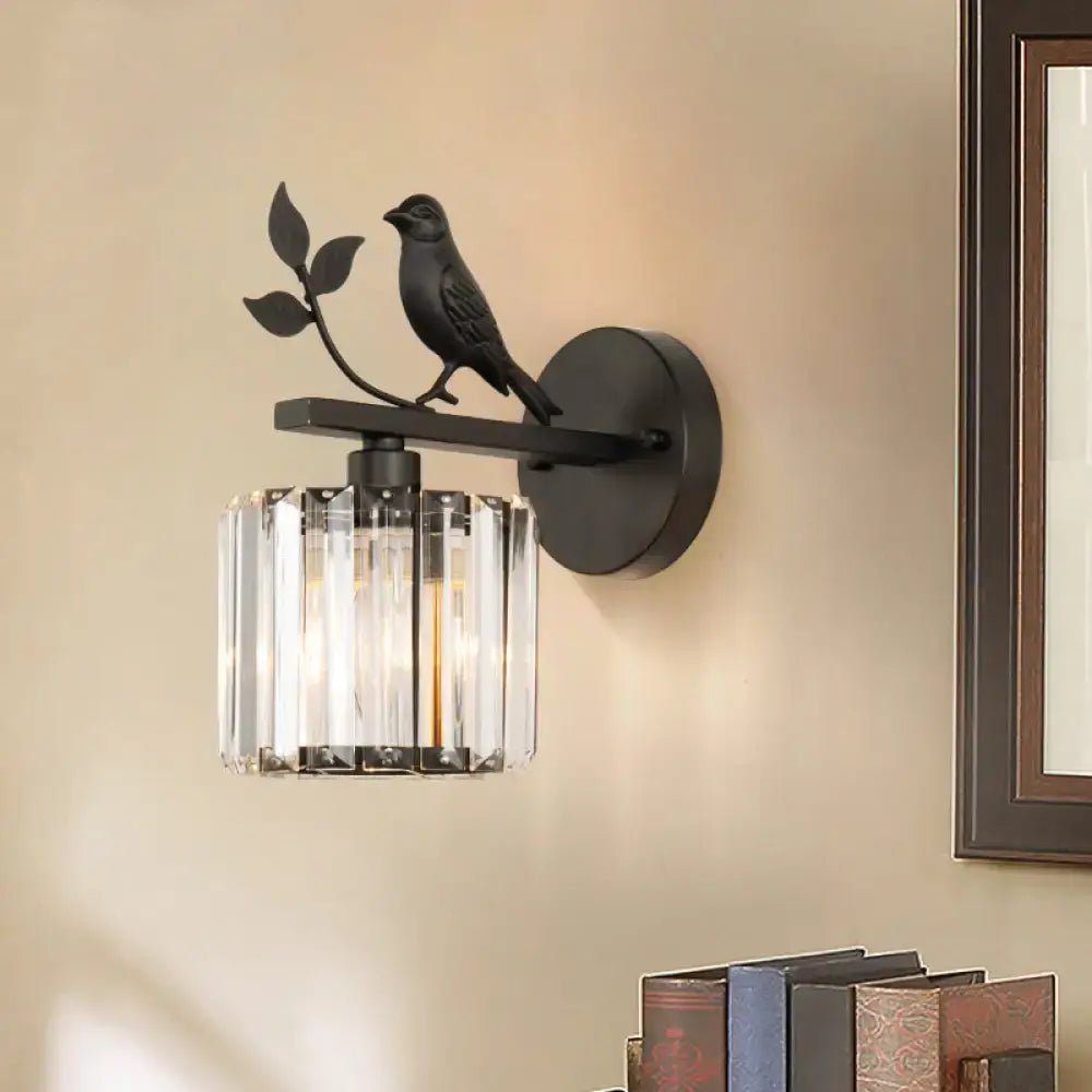 Contemporary black & gold bird wall lamp bedroom crystal e12 e14 light