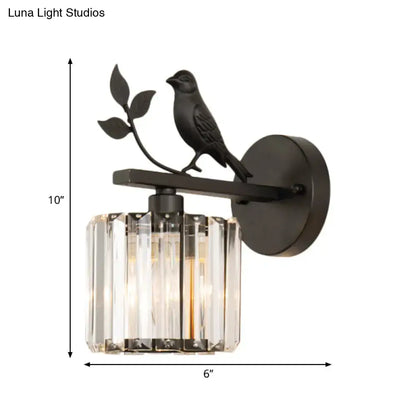Contemporary black & gold bird wall lamp bedroom crystal e12 e14 light