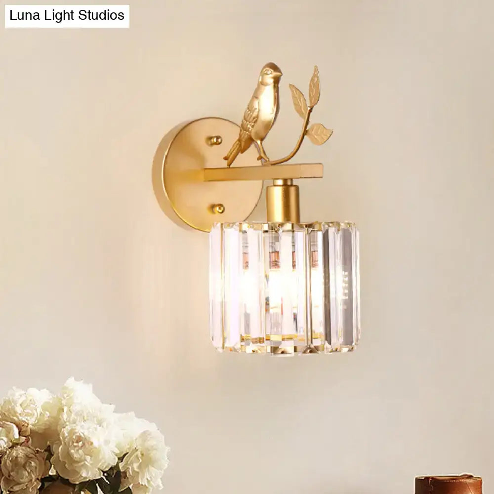 Contemporary black & gold bird wall lamp bedroom crystal e12 e14 light