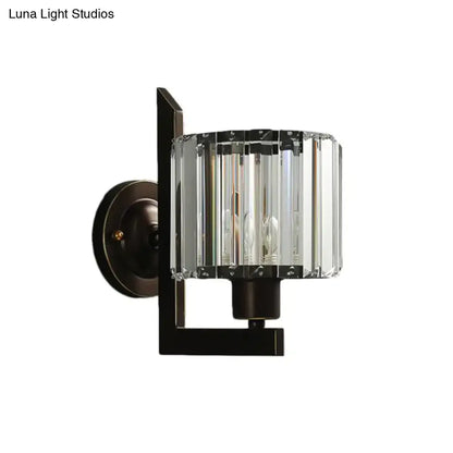 Contemporary black & gold crystal drum wall lamp bedroom lighting