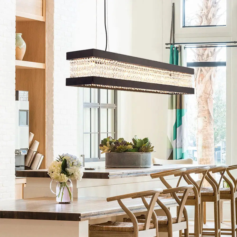 DecorBites™ Contemporary Black/Gold Crystal Island Pendant Lighting - Rectangle Shape, 6/7/9 Lights