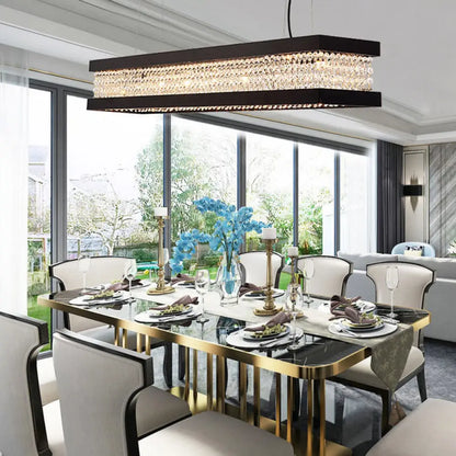 DecorBites™ Contemporary Black/Gold Crystal Island Pendant Lighting - Rectangle Shape, 6/7/9 Lights