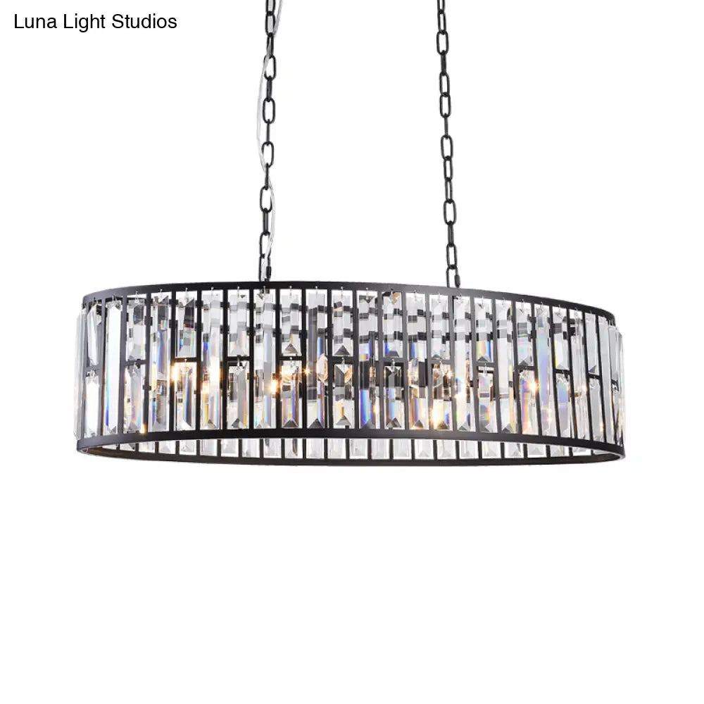 DecorBites™ Contemporary Black/Gold Crystal Pendant Light with 6 Prisms - Elliptical Dining Room Island Chandelier