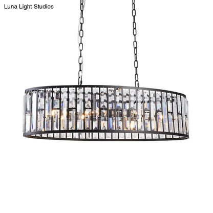 DecorBites™ Contemporary Black/Gold Crystal Pendant Light with 6 Prisms - Elliptical Dining Room Island Chandelier