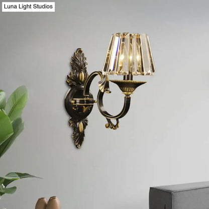 Contemporary black & gold crystal prism wall light bedroom sconce