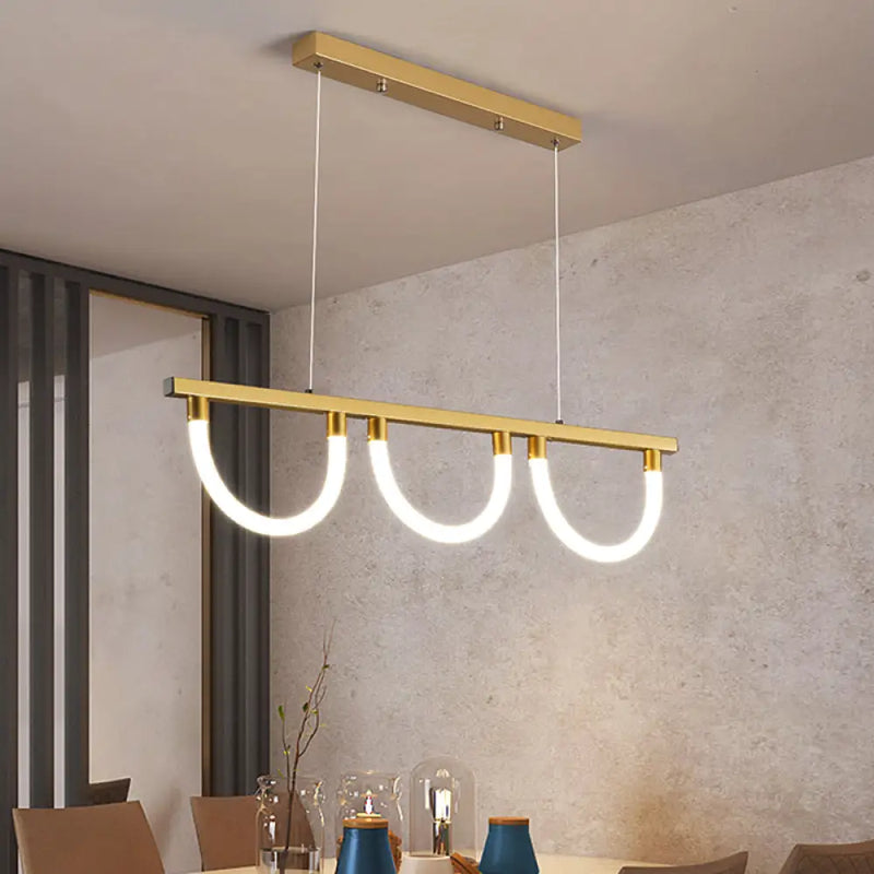 DecorBites™ Contemporary Black/Gold Kitchen Island Lamp - Acrylic Semicircle Design (3 Lights)