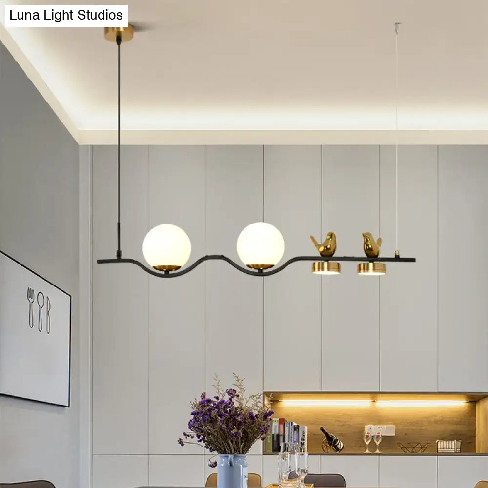 Contemporary black & gold linear branch dining room island lamp
