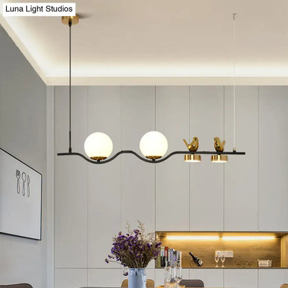 Contemporary black & gold linear branch dining room island lamp