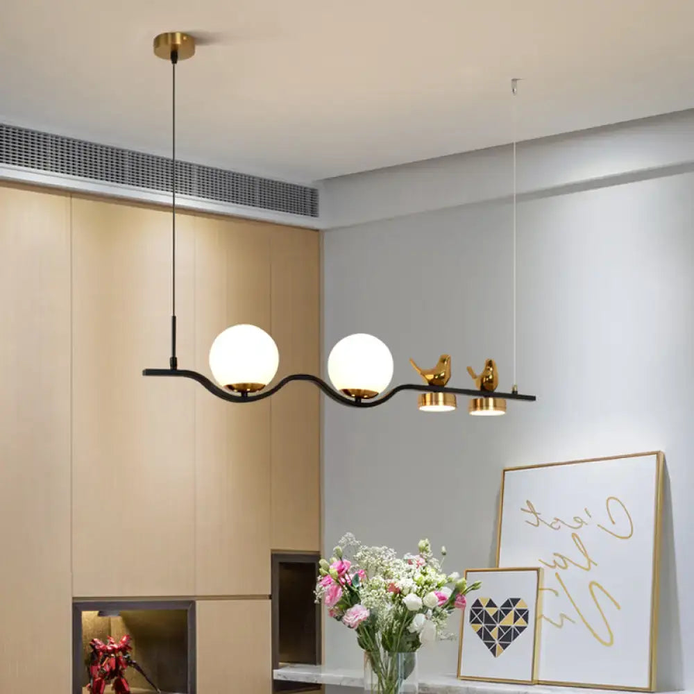 Contemporary black & gold linear branch dining room island lamp