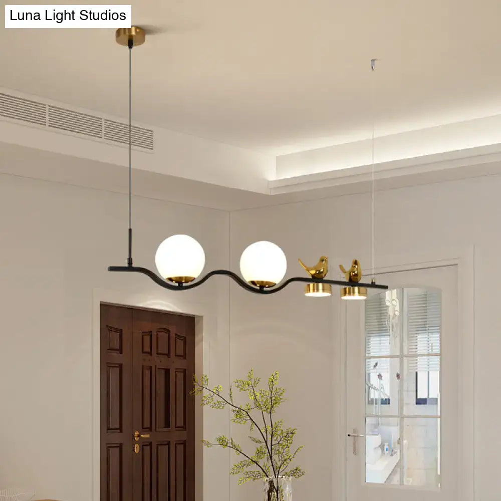 Contemporary black & gold linear branch dining room island lamp
