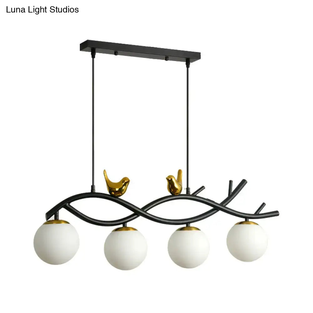 Contemporary black & gold linear branch dining room island lamp