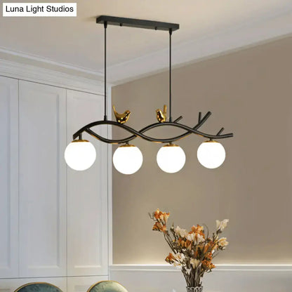Contemporary black & gold linear branch dining room island lamp