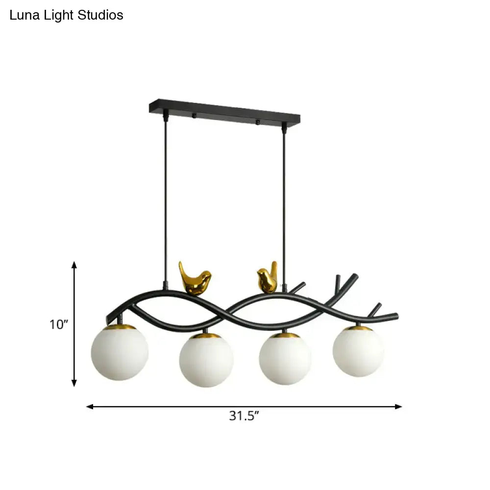 Contemporary black & gold linear branch dining room island lamp