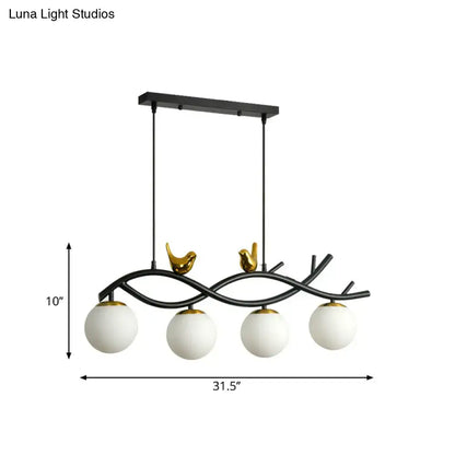 Contemporary black & gold linear branch dining room island lamp