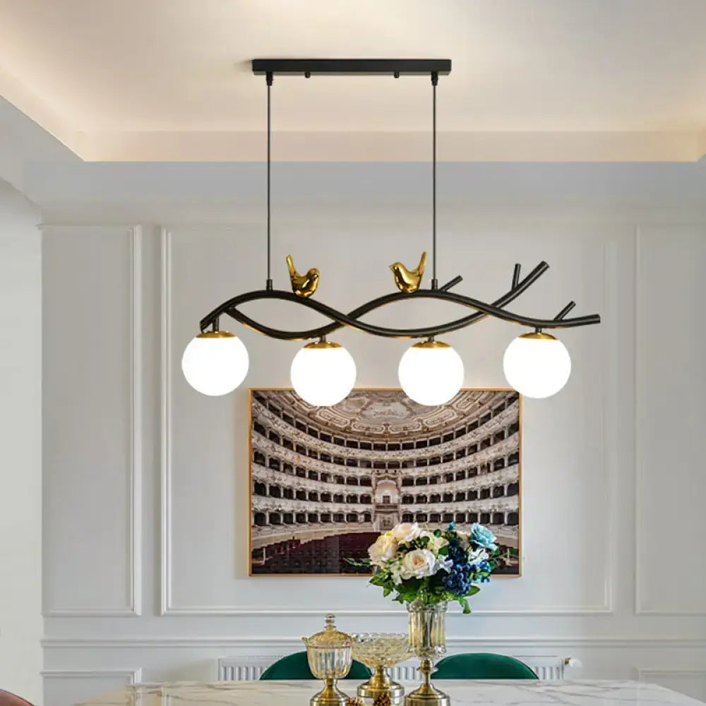 Contemporary black & gold linear branch dining room island lamp