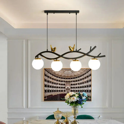 Contemporary black & gold linear branch dining room island lamp