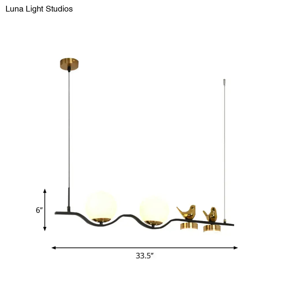 Contemporary black & gold linear branch dining room island lamp