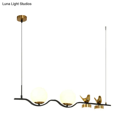 Contemporary black & gold linear branch dining room island lamp