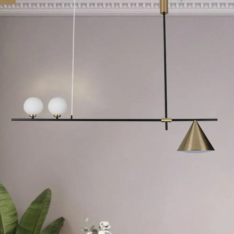DecorBites™ Contemporary Black/Gold Metal Linear Chandelier - Triple Light, Ideal for Islands
