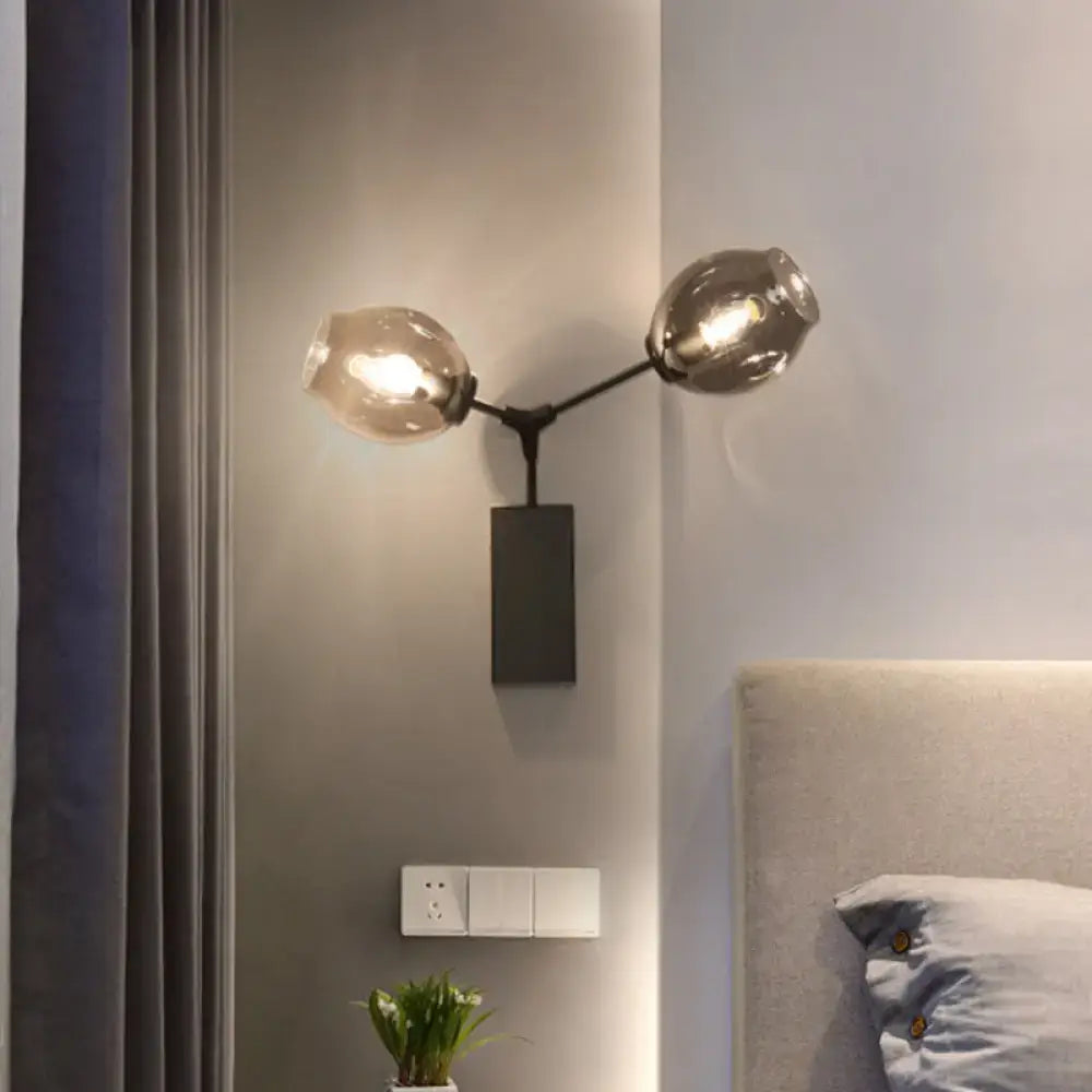 Contemporary black & gold wall sconce bedroom clear glass shade