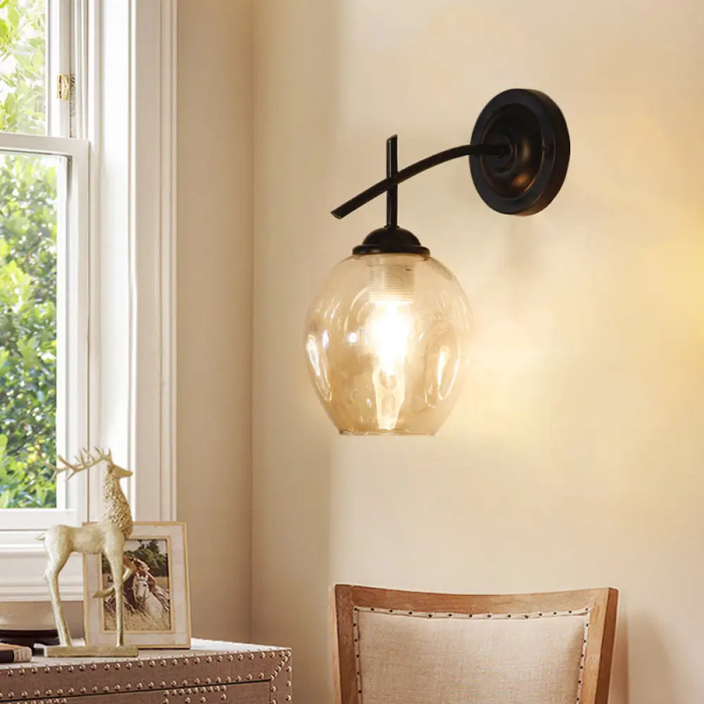 DecorBites™ Contemporary Black/Gold Wall Sconce with Oval Amber/Gold/Clear Glass Shade - Elegant Half-Light Wall Mount
