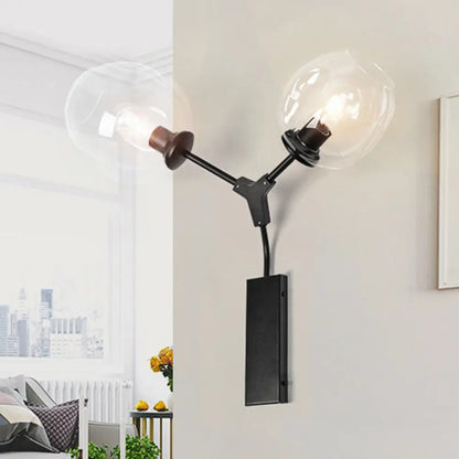 DecorBites™ Contemporary Black/Gold Wall Sconce with Oval Amber/Gold/Clear Glass Shade - Elegant Half-Light Wall Mount