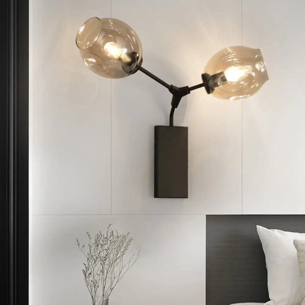 DecorBites™ Contemporary Black/Gold Wall Sconce with Oval Amber/Gold/Clear Glass Shade - Elegant Half-Light Wall Mount