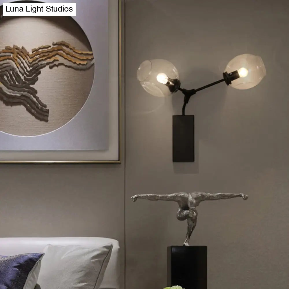 DecorBites™ Contemporary Black/Gold Wall Sconce with Oval Amber/Gold/Clear Glass Shade - Elegant Half-Light Wall Mount