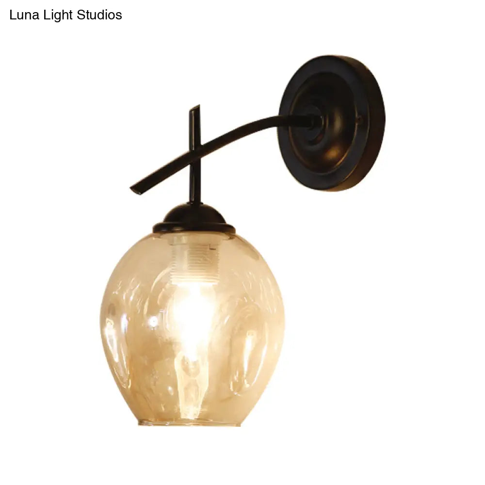 DecorBites™ Contemporary Black/Gold Wall Sconce with Oval Amber/Gold/Clear Glass Shade - Elegant Half-Light Wall Mount