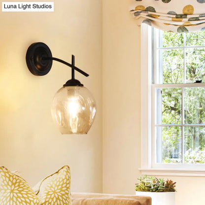 DecorBites™ Contemporary Black/Gold Wall Sconce with Oval Amber/Gold/Clear Glass Shade - Elegant Half-Light Wall Mount