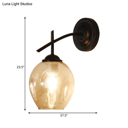 DecorBites™ Contemporary Black/Gold Wall Sconce with Oval Amber/Gold/Clear Glass Shade - Elegant Half-Light Wall Mount