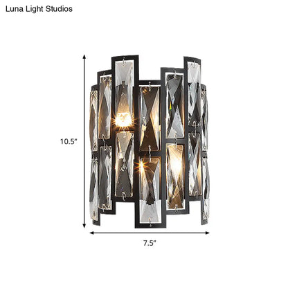 DecorBites™ Contemporary Black Half Cylinder Wall Lamp with Clear Crystal Blocks - 2 Lights Wall Mount