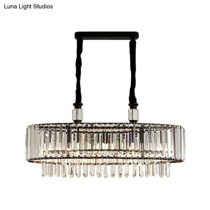DecorBites™ Contemporary Black Hanging Dining Room Island Lamp with Crystal Prisms Shade - 4/6 Heads, 27.5"/35.5" Wide