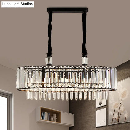 DecorBites™ Contemporary Black Hanging Dining Room Island Lamp with Crystal Prisms Shade - 4/6 Heads, 27.5"/35.5" Wide