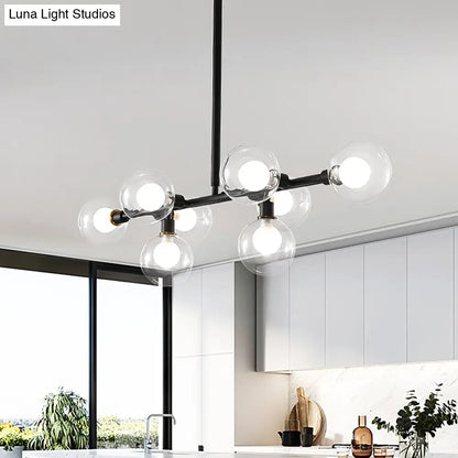 DecorBites™ Contemporary Black Kitchen Island Lamp: Sleek 8-Head Hanging Light Kit with Clear Glass Shade