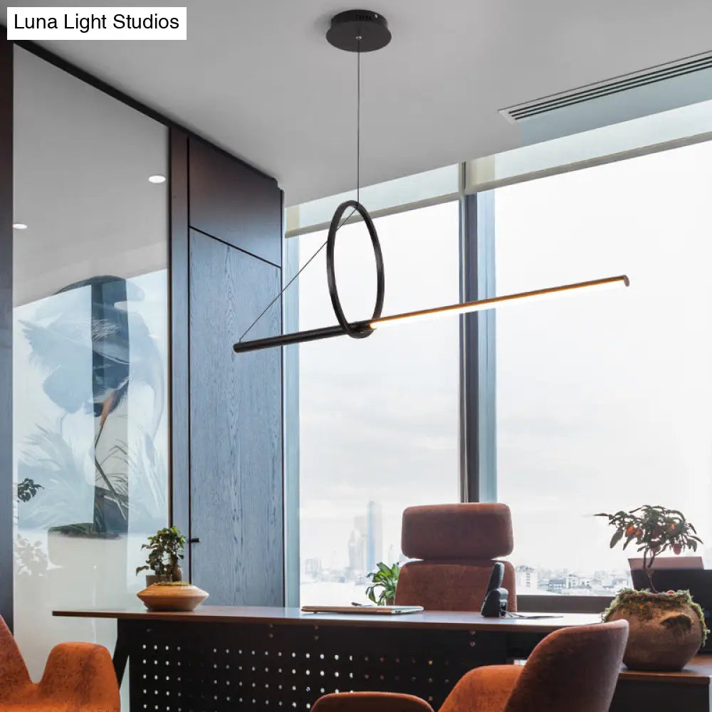 DecorBites™ Contemporary Black LED Ceiling Light with Metal Ring and Linear Island Design for Dining Room