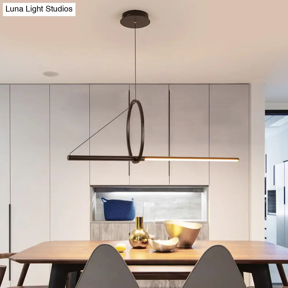 DecorBites™ Contemporary Black LED Ceiling Light with Metal Ring and Linear Island Design for Dining Room