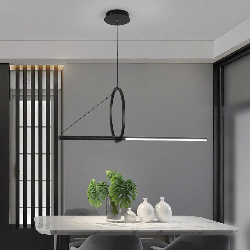 DecorBites™ Contemporary Black LED Ceiling Light with Metal Ring and Linear Island Design for Dining Room