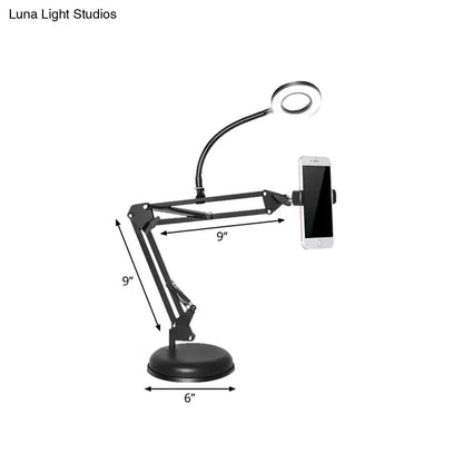 Contemporary black metal ring vanity desk lamp with adjustable arm
