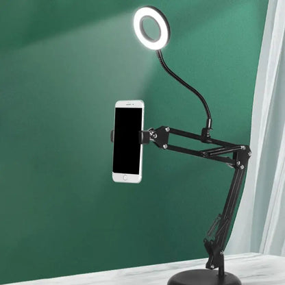 Contemporary black metal ring vanity desk lamp with adjustable arm