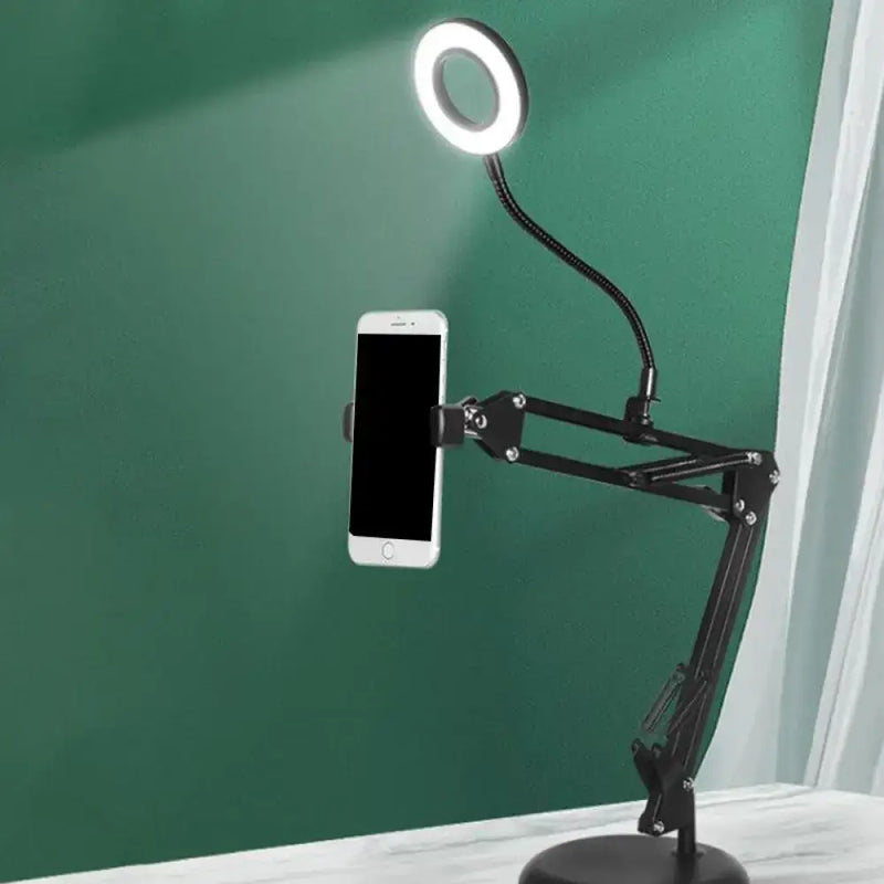 Contemporary black metal ring vanity desk lamp with adjustable arm