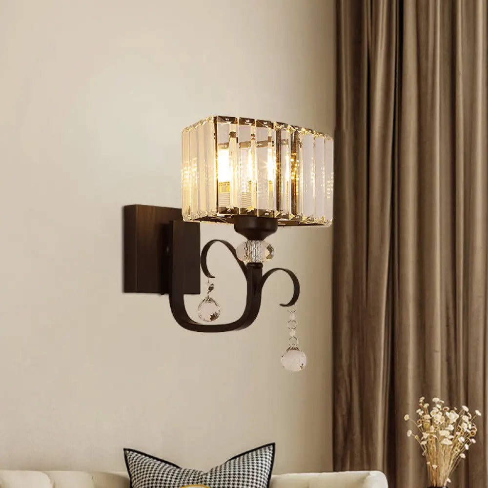 DecorBites™ Contemporary Black Metal Wall Sconce Light - Scrolling Arm Corridor Lamp