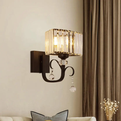 DecorBites™ Contemporary Black Metal Wall Sconce Light - Scrolling Arm Corridor Lamp