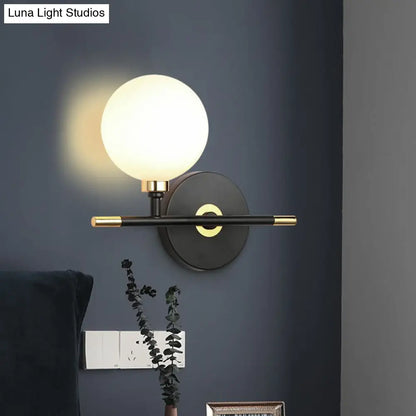 DecorBites™ Contemporary Black Opal Glass Ball Bedside Sconce - Wall Mounted Light